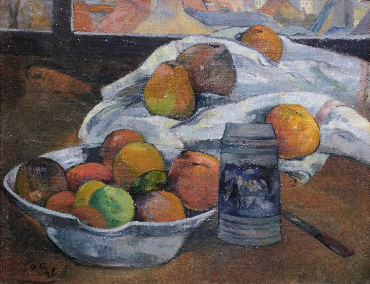 صحن الفاكهة والخزان أمام النافذة ، c.1890 بواسطة بول غوغان