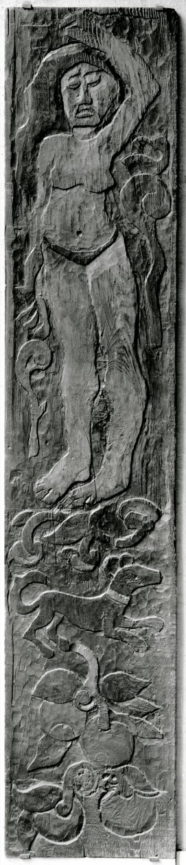 لوحة عمودية منحوتة من إطار باب الإقامة النهائية Gauguins في Atuona على Hiva Oa (جزر Marquesas) ، 1902 (سيكويا) بواسطة بول غوغان