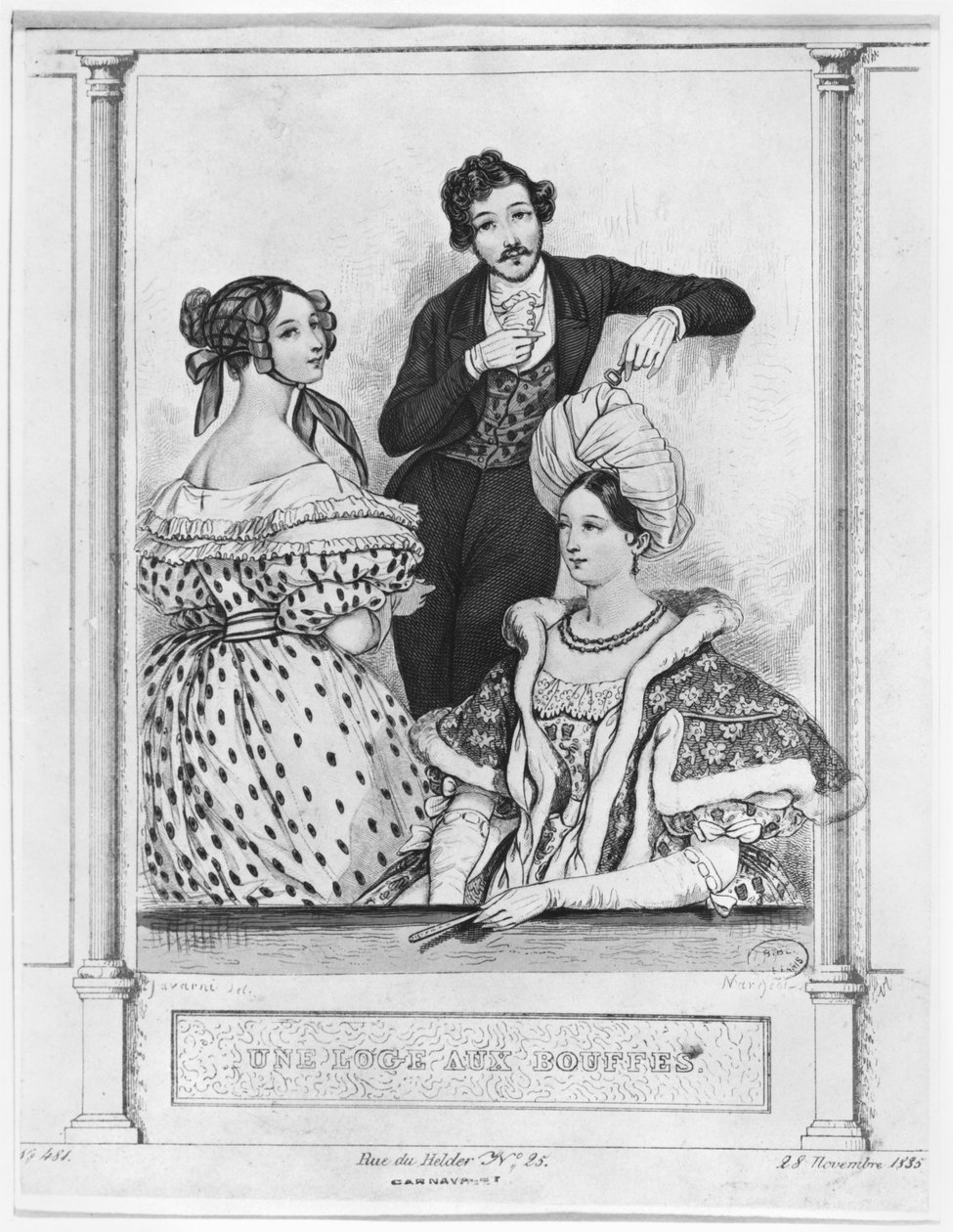 صندوق مسرحي في بوفيس ، محفور بواسطة جان دينيس نارجوت (مواليد 1795) 28 نوفمبر 1835 بواسطة بول جافارني