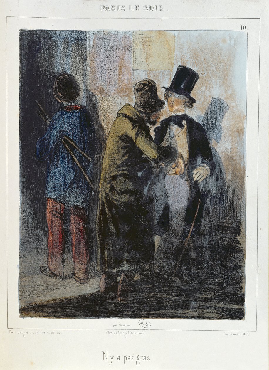 "لا شيء هناك" ، كاريكاتير يصور نشالاً يسرق جيب الطالب. ج 1840 بواسطة بول جافارني