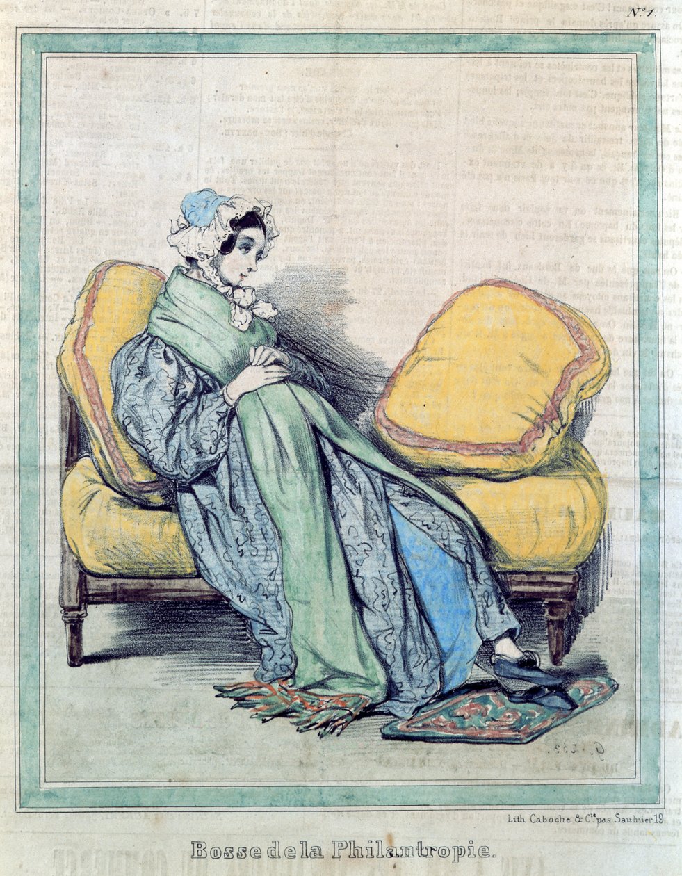 امرأة حامل ، نتوء الإحسان ، كاريكاتير من "لو شيفاري" ، ص 1840 بواسطة بول جافارني