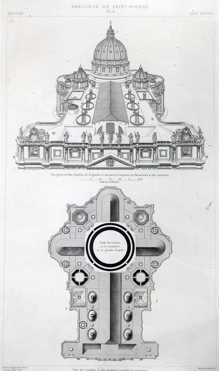مخطط لسقف القديس بطرس ، روما من طبعة Letifouilly&39;s Edifices de Rome Moderne ، تم نشره عام 1882 بواسطة بول ماري ليتارويلي