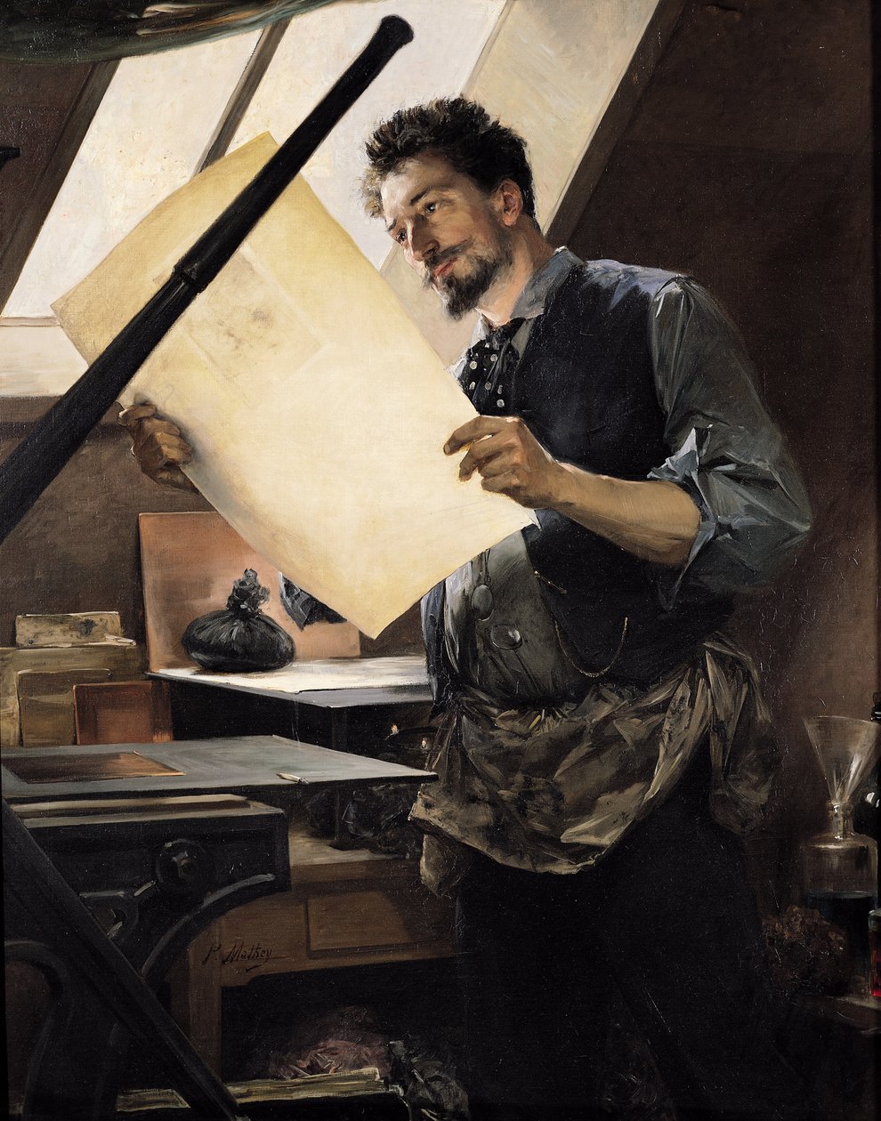 فيليسيان روبس (1833-1898) في مرسمه بواسطة بول ماثي