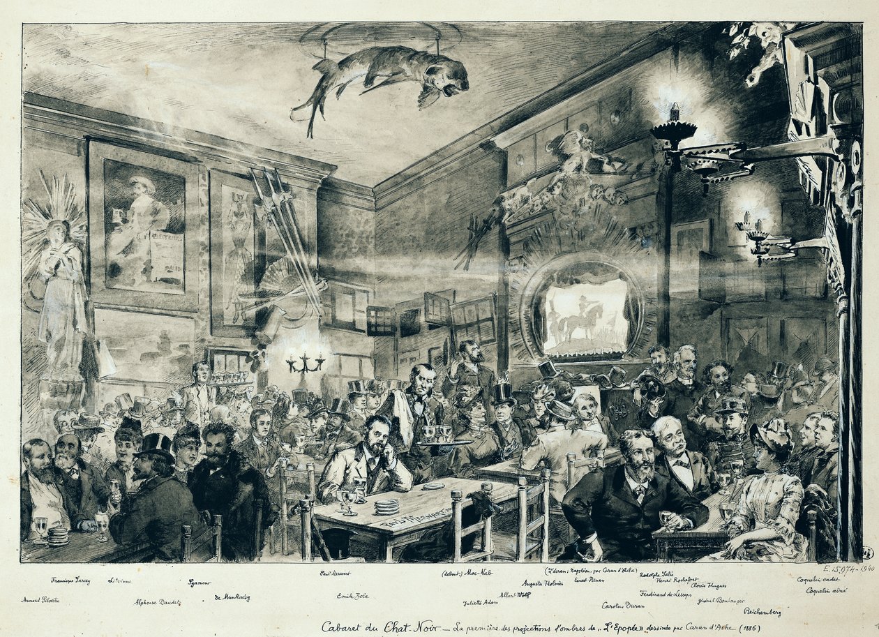 The Cabaret du Chat Noir، 1886 (قلم وحبر وغسل على ورق) بواسطة بول ميروارت