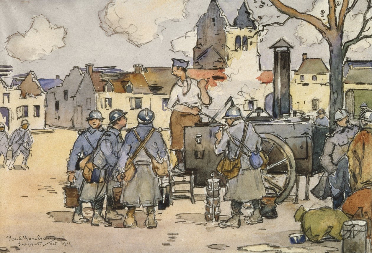 القناصة الفرنسيون في المطبخ الميداني ، مارن ، أكتوبر 1915 (مرحاض على ورق) بواسطة بول مورتشين