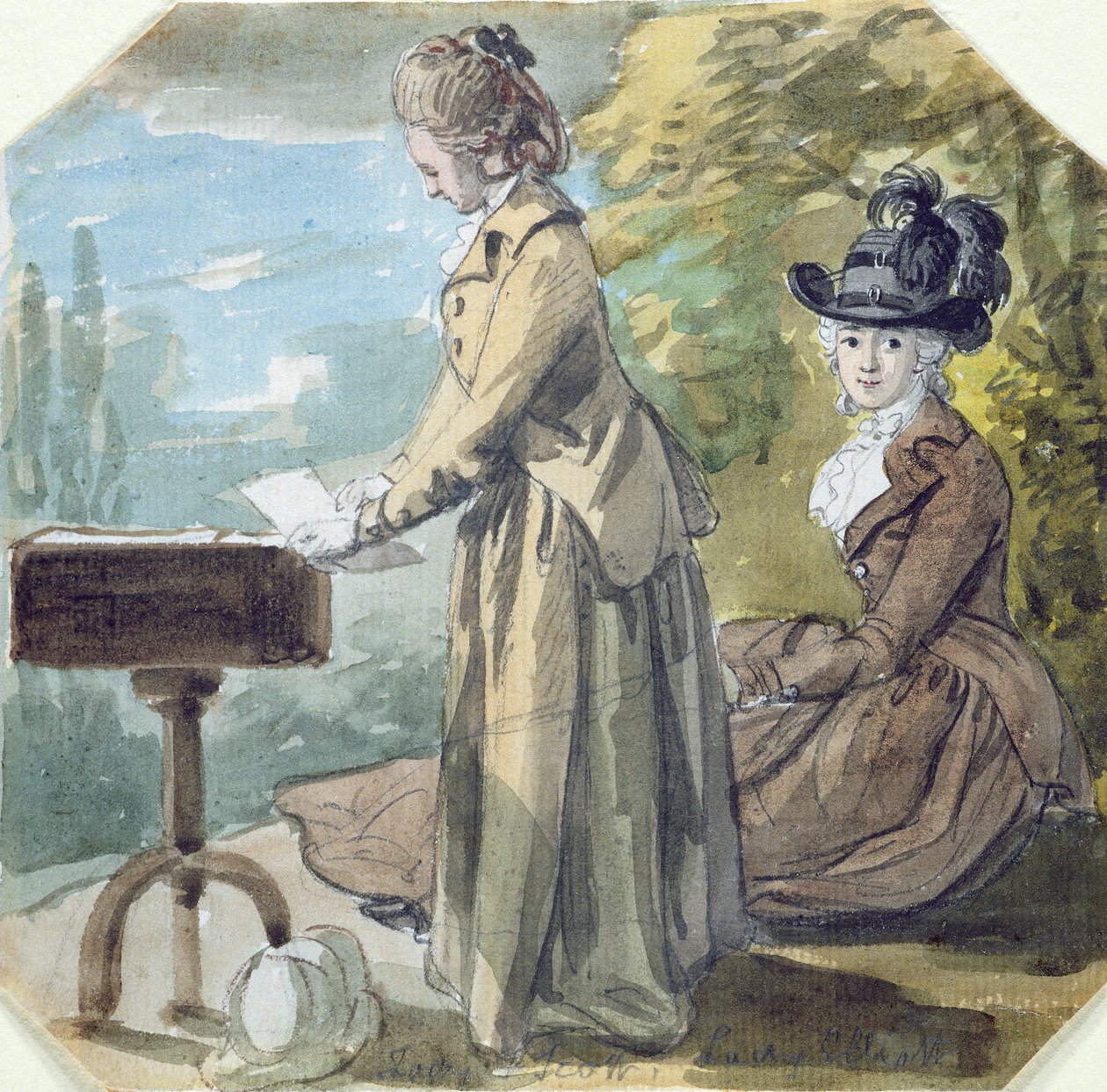 ليدي فرانسيس سكوت وليدي إليوت ، 1770 م (مرحاض فوق الجرافيت على ورق مسدود) بواسطة بول ساندبي