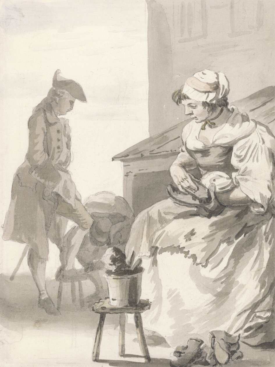 London Cries: منظف الأحذية ، c.1759 (قلم وفرشاة ، حبر رمادي ، مرحاض وجرافيت على ورق) بواسطة بول ساندبي