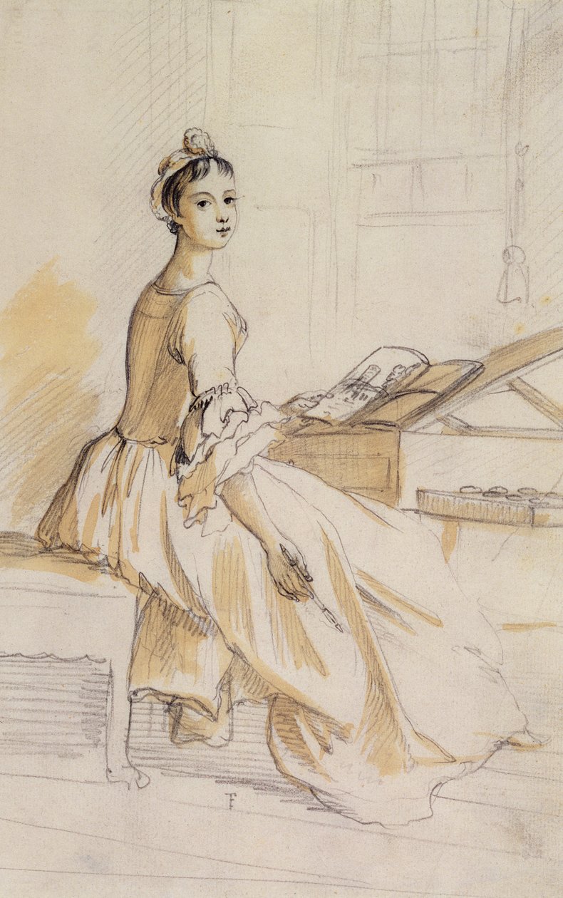صورة لسيدة على طاولة الرسم (الجرافيت وغسل البني على الورق) (تفاصيل 146389) بواسطة بول ساندبي