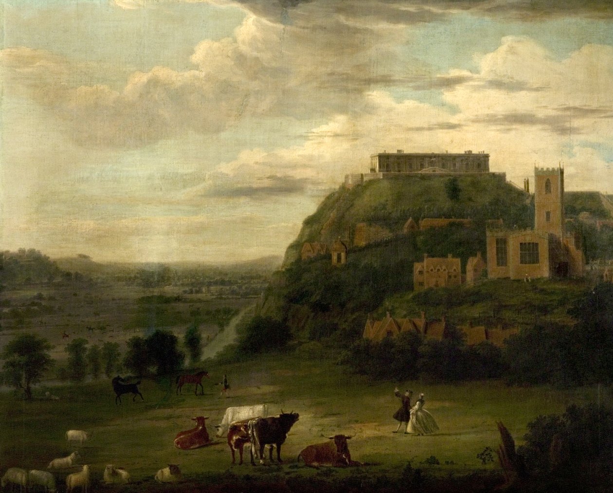 منظر لقلعة نوتنغهام مع كنيسة ومنازل القديس نيكولاس ، 1742-50 بواسطة بول ساندبي