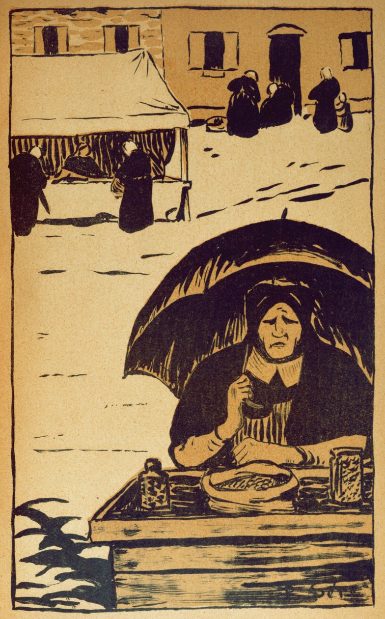 بائعو فورسيزونز في بريتاني ، رسم توضيحي من &39;La Revue Blanche&39; ، مايو 1894 بواسطة بول سيروسييه