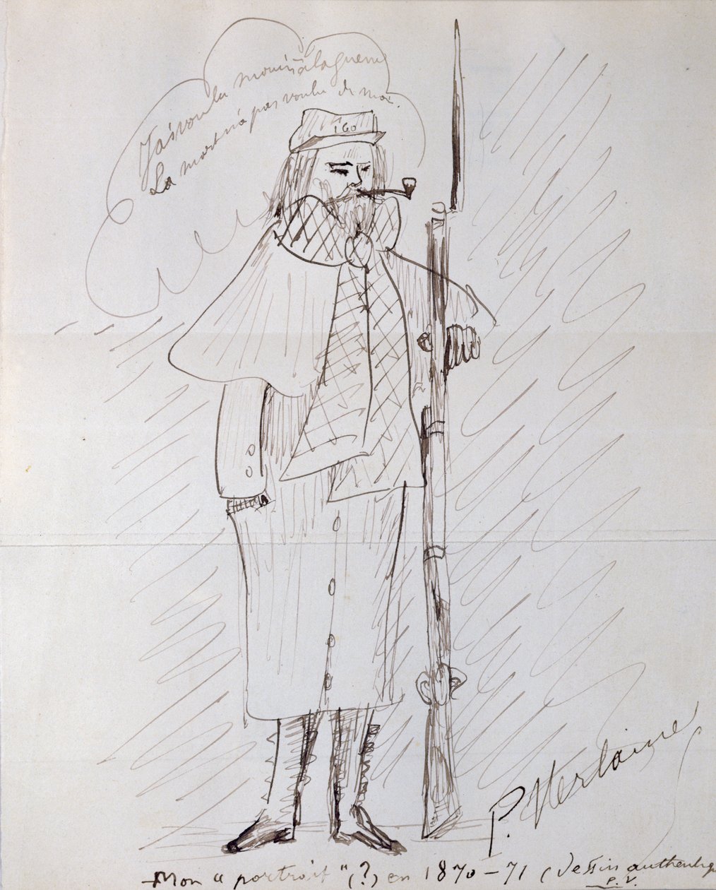 صورة ذاتية كجندي ، 1870-1871 (قلم وحبر على ورق) بواسطة بول فيرلين