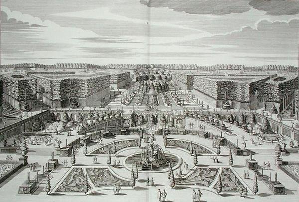 الشلال العظيم لقصر وحدائق المتعة الأميرية ، برلين ، نقش بواسطة كارل رمشارد (1678-1735) ، نُشر في 1711-16 (نقش) بواسطة بول ديكر
