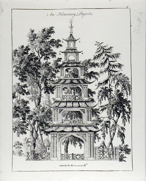 معبد فخري ، من "العمارة الصينية والمدنية والزينة" ، تم نشره عام 1759 (نقش) (صورة بالأبيض والأسود) بواسطة بول ديكر