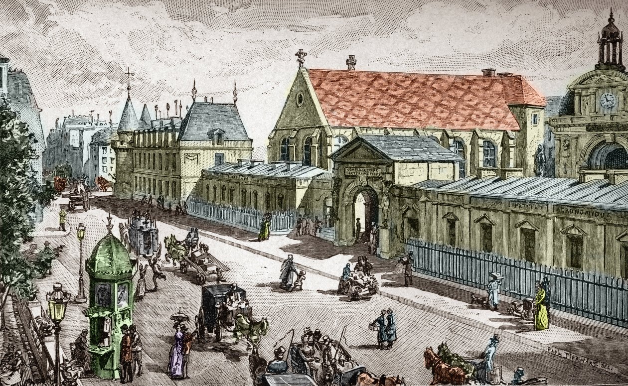 Vue du Conservatoire des Arts et metiers (Cnam) a Paris، rue saint Martin a Paris - (View on the Conservatory of the Arts and Crafts in Paris) محفور بواسطة Alexis Martin بواسطة بول (بعد) مروارت