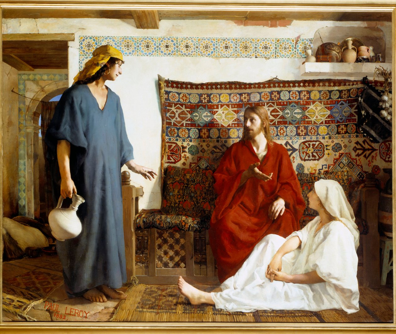 يسوع في مارث ومريم - القديسة مارث ، تلميذة ليسوع المسيح وأختها ماري دي بيثاني - رسم بول ألكسندر ليروي (1860-1942) بواسطة بول ألكسندر ألفريد ليروي