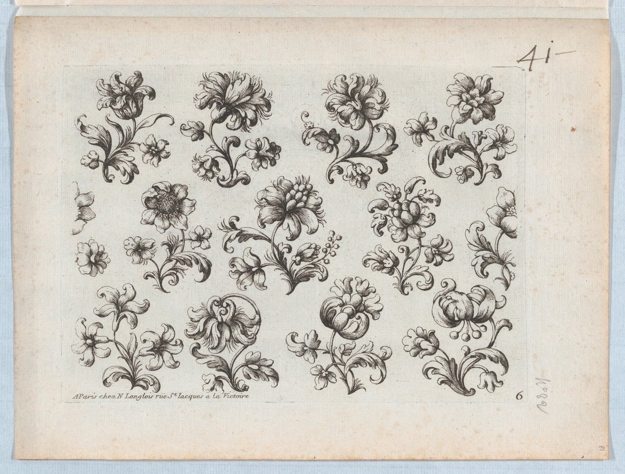 سلسلة من الزخارف الزهرية الصغيرة ، اللوحة 6 ، كاليفورنيا. 1670-85. ، كاليفورنيا. 1670-85. بواسطة بول أندرويت دو سيرسو
