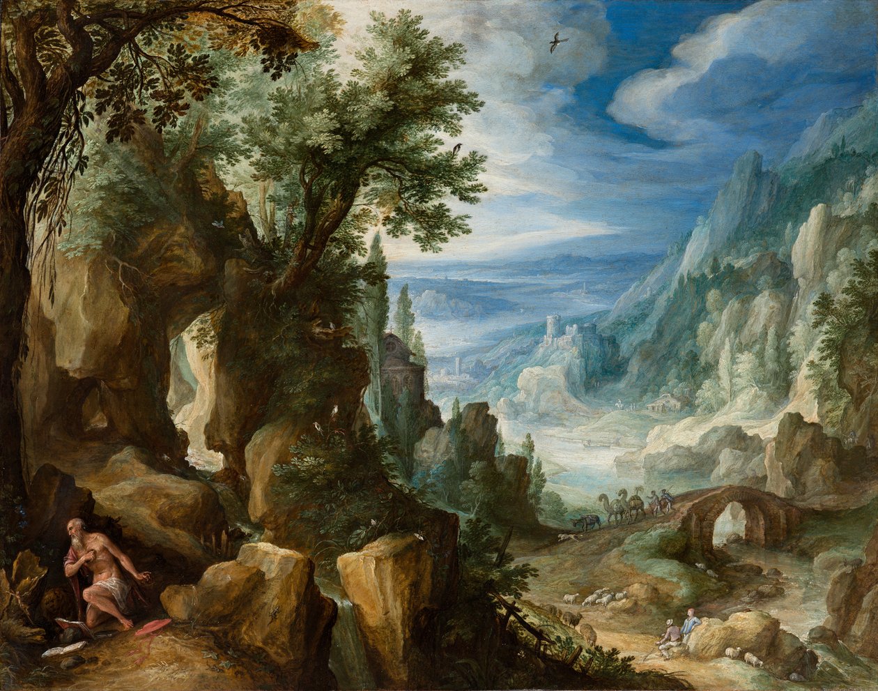 منظر طبيعي جبلي مع القديس جيروم ، 1592 (زيت على النحاس على اللوحة) بواسطة بول بريل