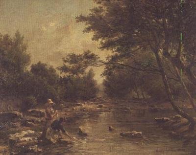المناظر الطبيعية للنهر مع Washerwomen بواسطة بول كاميل جويجو