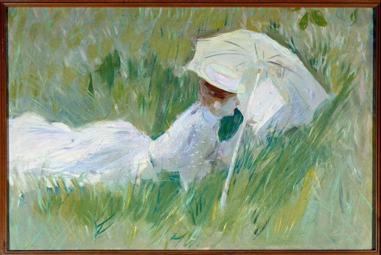 صورة مدام حلو ، زوجة الرسام ، على العشب لوحة لبول سيزار حلو (1859-1927) قبل عام 1927 ، زيت على قماش ، خافت. 0،54 × 0،81 م روان ، متحف الفنون الجميلة - صورة مدام هيليو ، زوجة الرسام ، مستلقية على العشب. الرسم ب بواسطة بول سيزار هيليو