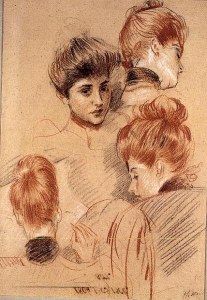 دراسات السيدة. Helleu و Mme. كلاريجي ، حوالي 1892-95 (طباشير) بواسطة بول سيزار هيليو