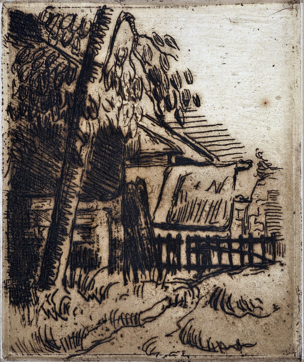 منزل في Auvers-sur-Oise (Auvers-sur-Oise). نقش بول سيزان (1839-1906). النقش. الشمس: 13.4 × 11.1 سم. متحف جرانيت ، إيكس إن بروفانس. بواسطة بول سيزان
