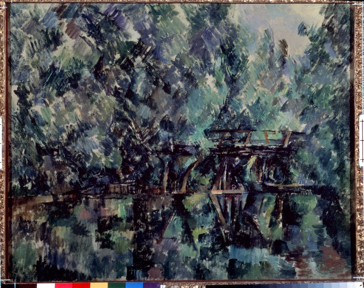 جسر فوق البركة. لوحة لبول سيزان (1839-1906) ، حوالي 1898. زيت على قماش. الحجم: 64x79 سم. انطباعية. متحف بوشكين ، موسكو بواسطة بول سيزان
