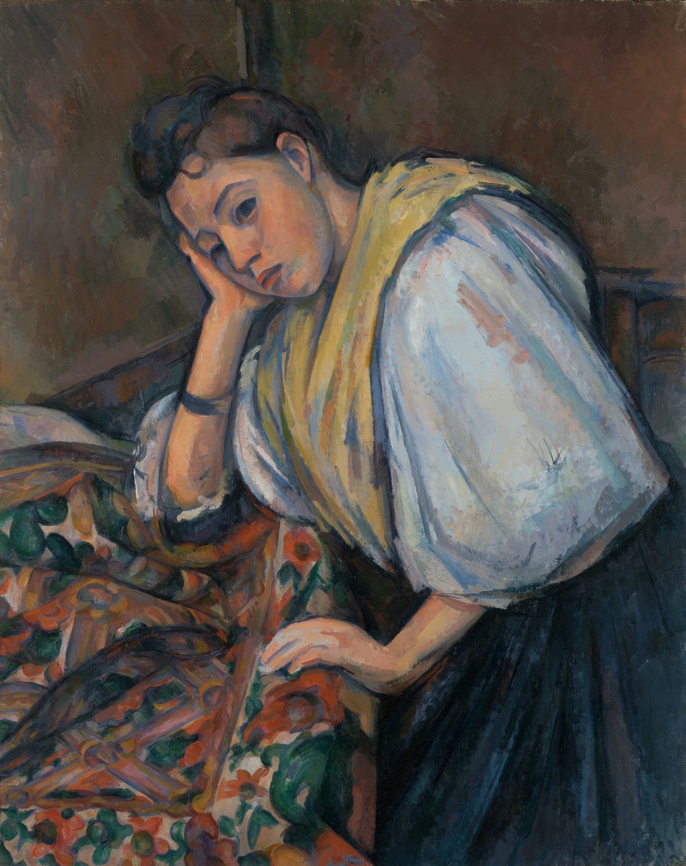شابة إيطالية شابة على طاولة ، 1895-1900 (زيت على قماش) بواسطة بول سيزان