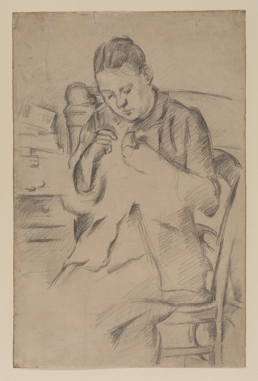 Hortense Fiquet ، مدام سيزان ، خياطة ، حوالي 1880 (قلم رصاص على ورق) بواسطة بول سيزان
