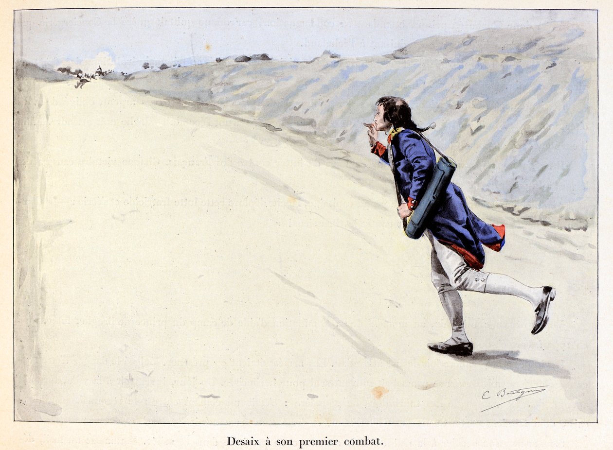 خاض Desaix معركته الأولى: قام Charles Antoine Desaix de Veygoux (1768-1800) بإلقاء القبض على سجين في Landau في der Pfalz (ألمانيا) أثناء انسحاب الجيش - رسم لإيميل بوتيني (1853-1929) في "Hoche-Marceau-Desaix" بواسطة ثيودور كاهو (1854-1928) - Pr بواسطة بول إميل بوتيني