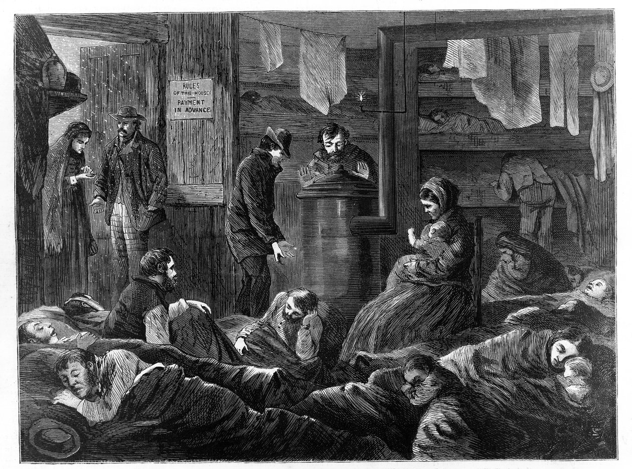 مساكن تحت الأرض للفقراء ، شارع غرينتش ، نيويورك ، من حانة هاربرز ويكلي. 1869 بواسطة بول فرنزيني