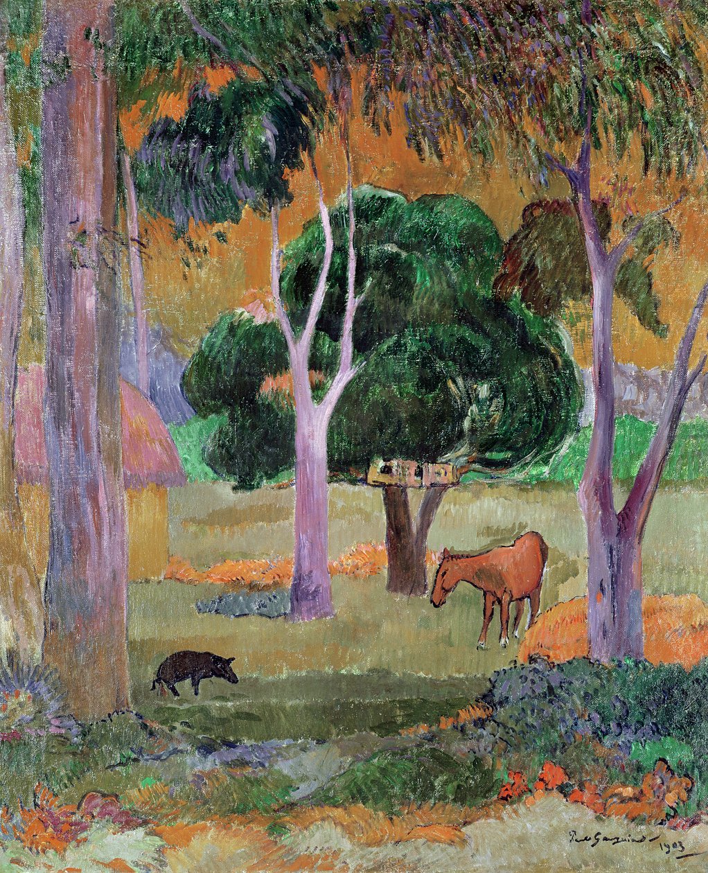 المناظر الطبيعية الدومينيكية أو ، المناظر الطبيعية مع خنزير وحصان 1903 بواسطة بول غوغان