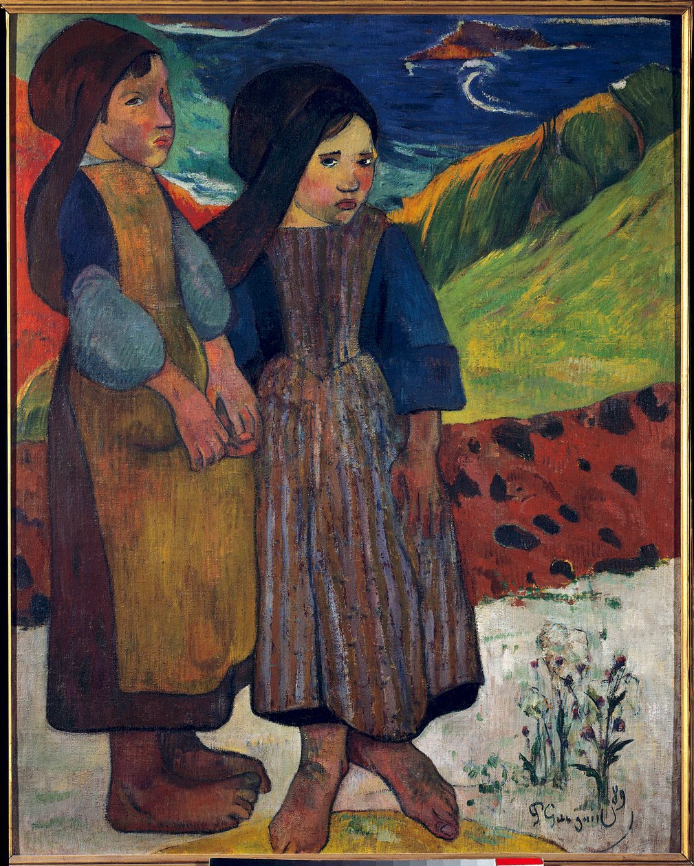 Little Bretons before the Sea Painting by Paul Gauguin (1848-1903) 1889 Sun. 0.92 X 0.73 m. Tokyo. National Museum of Western Art بواسطة بول غوغان