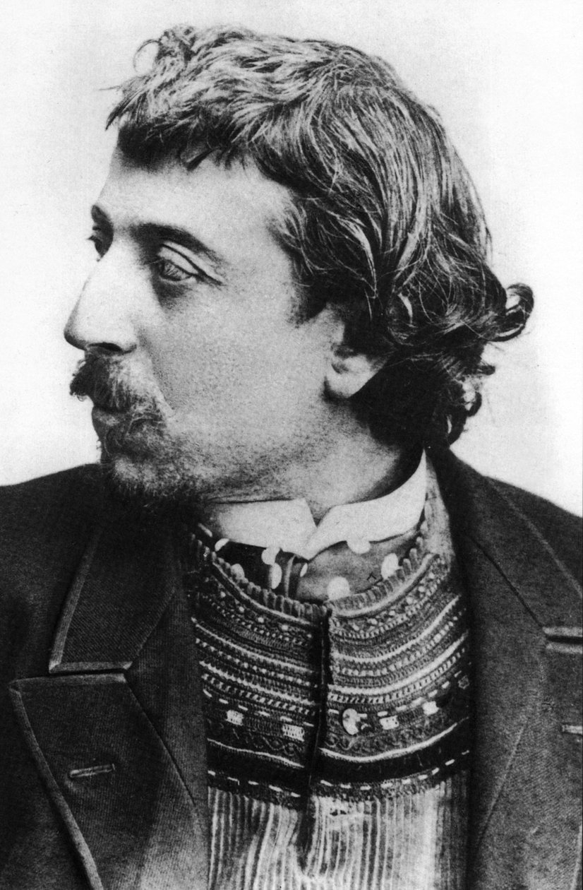 بول غوغان (1848-1903) رسام فرنسي هنا في كوبنهاغن في مارس 1891 مع سترة بريتون ، صورة ذاتية مخصصة لكاريير بواسطة بول غوغان
