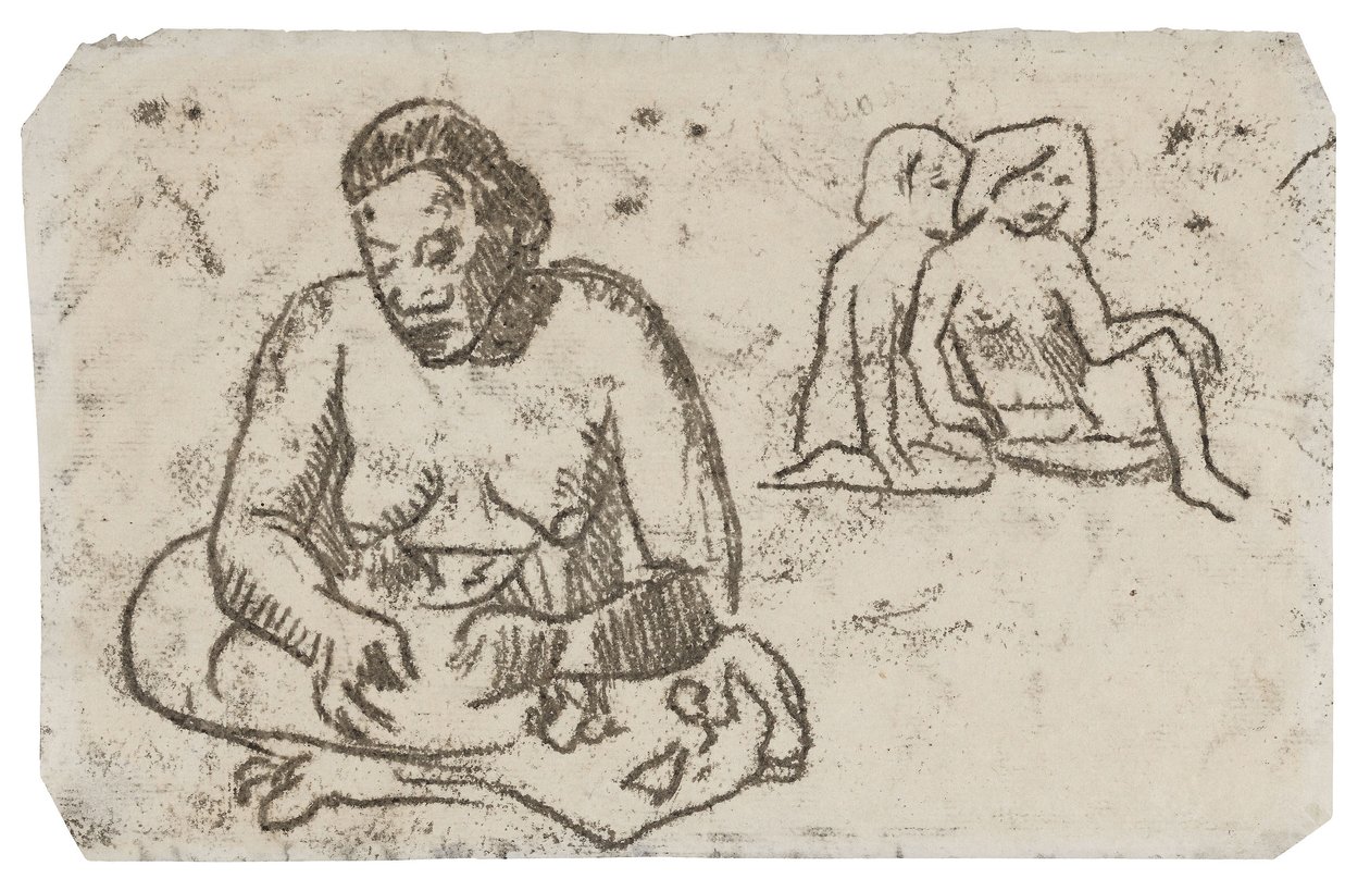 أنثى جالسة (متعلقة برسمة أخت المحبة) ، حوالي 1902 (رسم منقوش بالحبر الأسود على ورق من نسيج عاجي) بواسطة بول غوغان