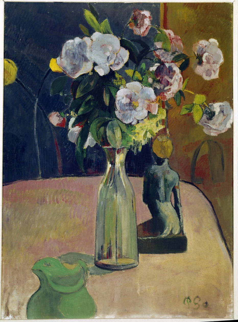 Still life with roses and statue (oil on canvas بواسطة بول غوغان