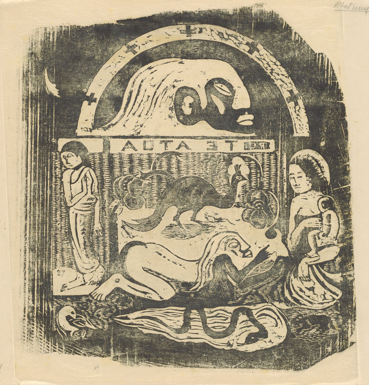 طبق تي أتوا ذا الآلهة الصغير [وجه الصفحة] ، في عام 1895 أو بعده. بواسطة بول غوغان