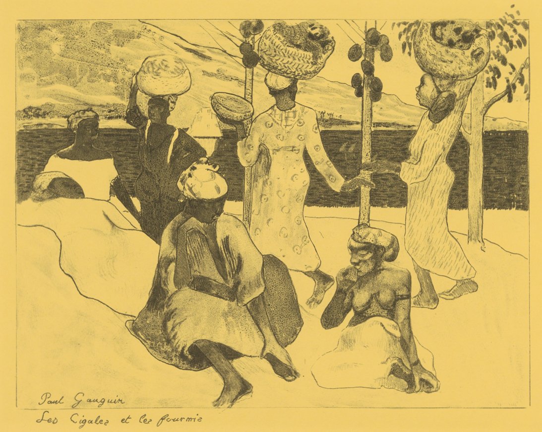 The Grasshoppers and the Ants: تذكار مارتينيك ، من جناح فولبيني: Dessins l ... ، 1889. بواسطة بول غوغان