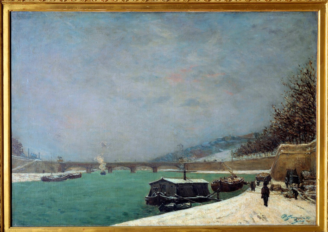 نهر السين عند جسر بونت دينا ، طقس ثلجي: منظر لباريس تحت الثلج. لوحة بول غوغان (1848-1903) بواسطة بول غوغان