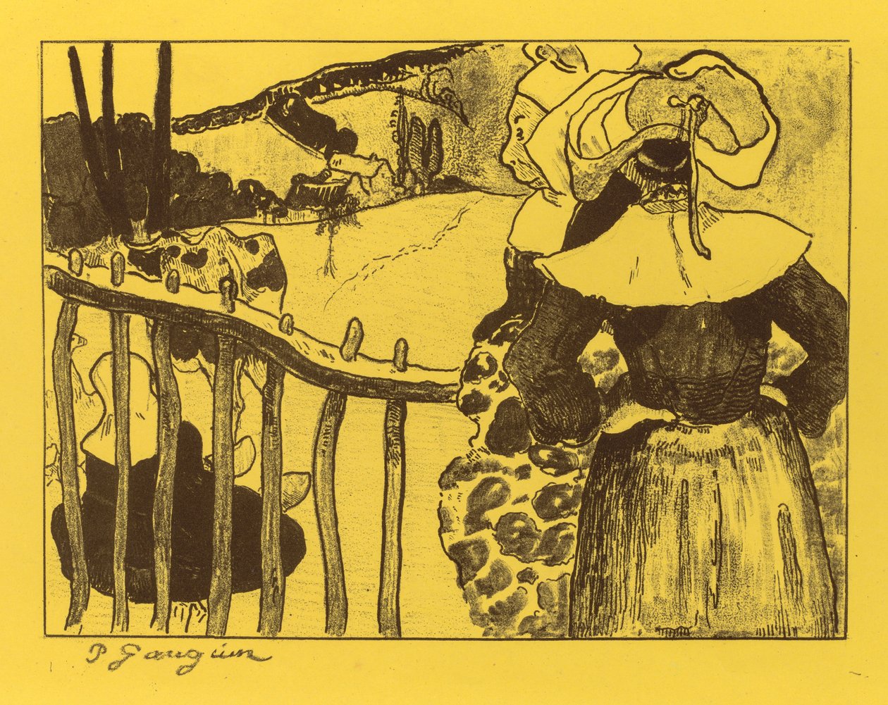 Volpini Suite: Breton Women by a Gate Bretonnes à la Barrière ، 1889. بواسطة بول غوغان