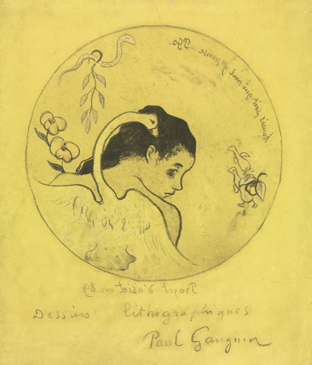Volpini Suite: Design for a Plate: Leda and the Swan Projet dAssiette: Léda et le Cygne، 1889. بواسطة بول غوغان