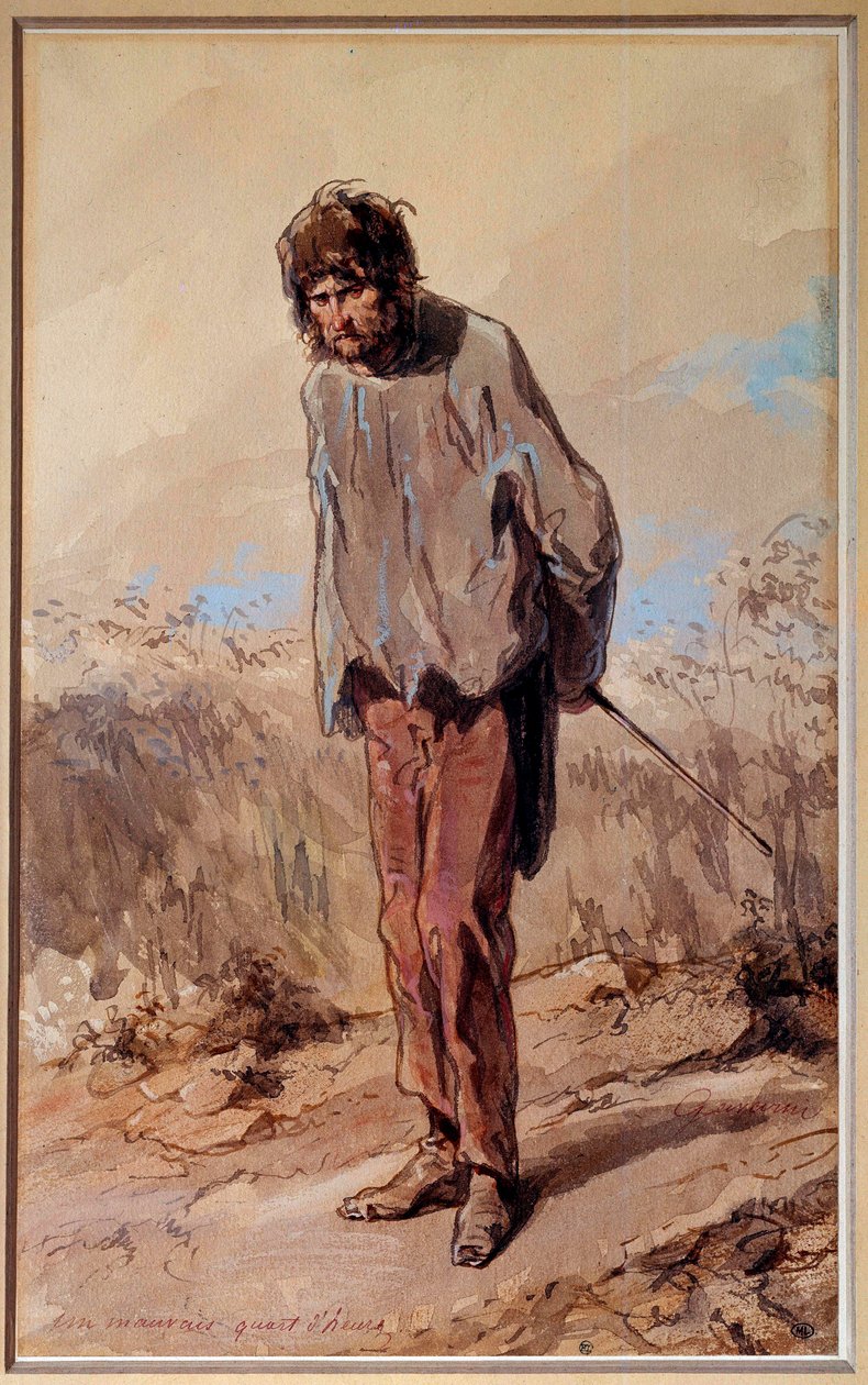 15 دقيقة سيئة المحكوم عليه حبل المشنقة. لوحة مائية وغواش لبول جافارني (1804-1866) بواسطة بول جافارني
