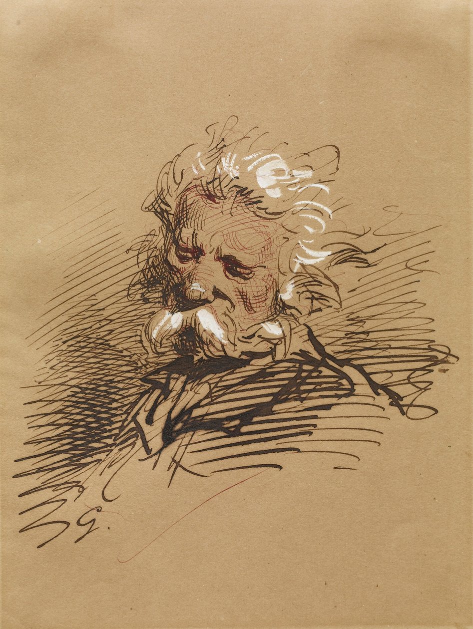 رأس رجل عجوز ، c.1857 (حبر مرتفع باللون الأبيض على الورق) بواسطة بول جافارني
