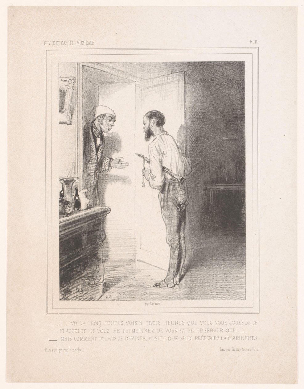 رجل يخاطب جاره مع flageolet Voilà trois heures voisin (...) (العنوان على الكائن) بواسطة بول جافارني