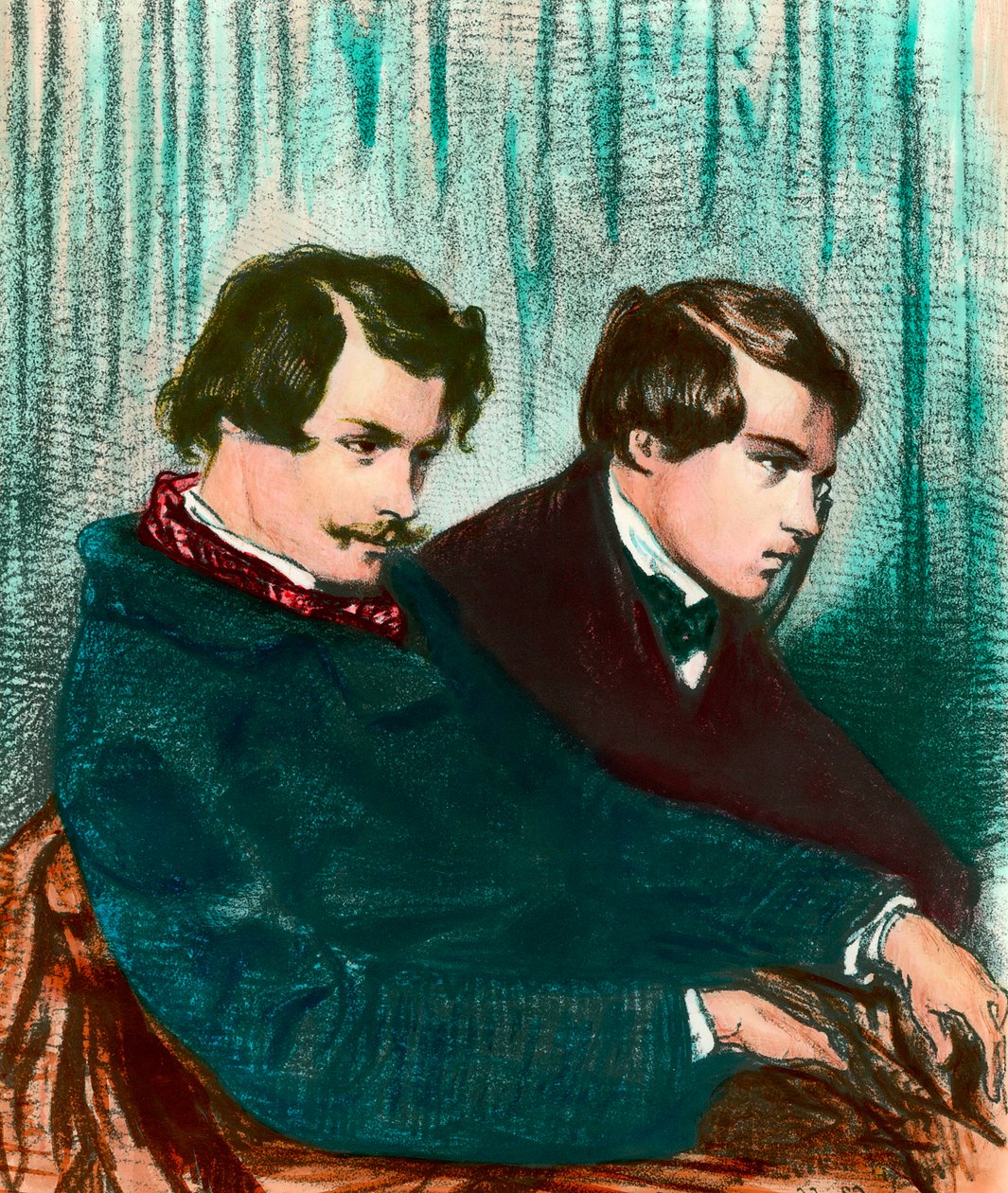 صورة لإدمون غونكور (1822-1896) وجول غونكور (1830-1870) كتابان. رسم بول جافارني (1804-1866) بواسطة بول جافارني
