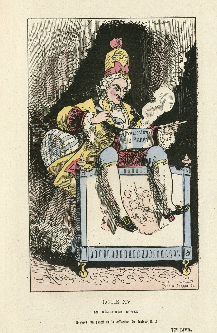 رسم توضيحي لـ Hadol (1835-1875) في Histoire de France tintamarresque ، كاليفورنيا. 1880 - النظام القديم - دو باري جين ، لويس الخامس عشر بواسطة بول هادول