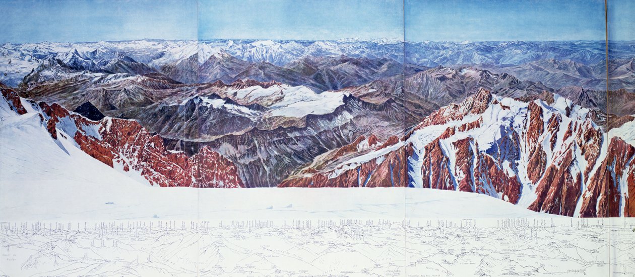 منظر بانورامي لقمة Pelvoux (sommet du Pelvoux) في Massif des Ecrins ، جبال الألب الفرنسية (حفر ضوئي) (انظر أيضًا 404291) بواسطة بول هيلبرونر