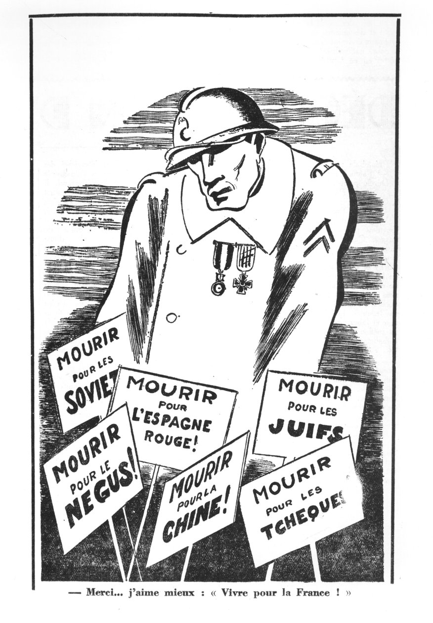 رسم كاريكاتيري من "Je suis partout"، حوالي عام 1935 (صورة فوتوغرافية) (صورة فوتوغرافية بالأبيض والأسود) بواسطة بول ايريبي
