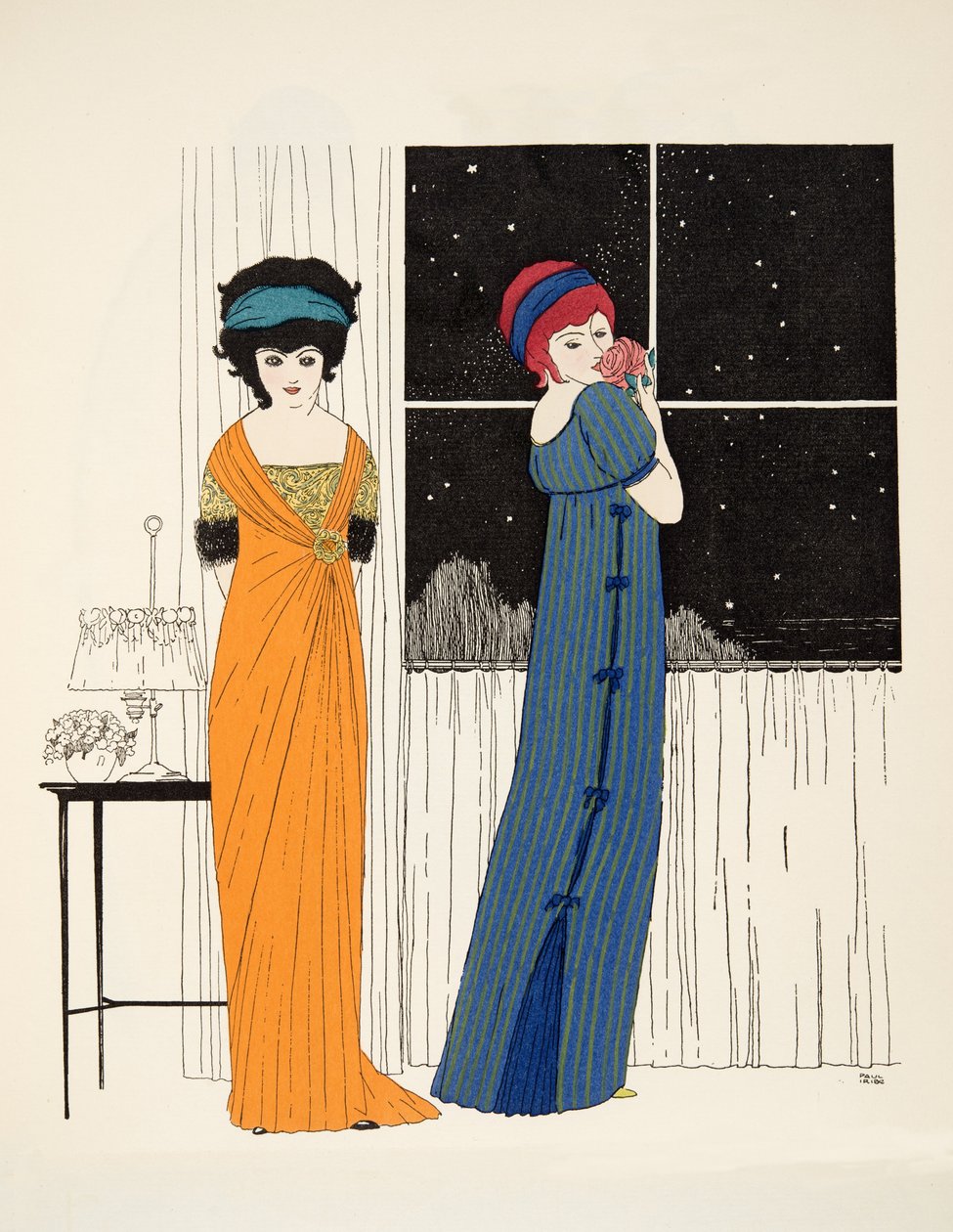 اثنان من فساتين خط الإمبراطورية من حانة Les Robes de Paul Poiret. 1908 (استنسل) بواسطة بول ايريبي