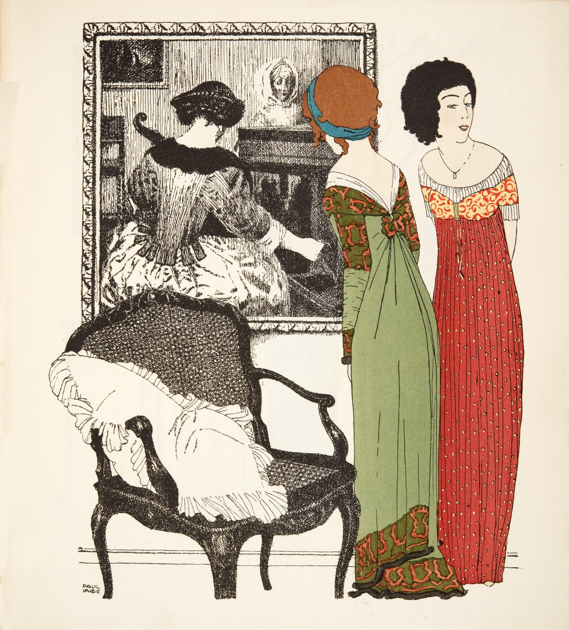اثنان من فساتين خط الإمبراطورية من حانة Les Robes de Paul Poiret. 1908 (استنسل) بواسطة بول ايريبي