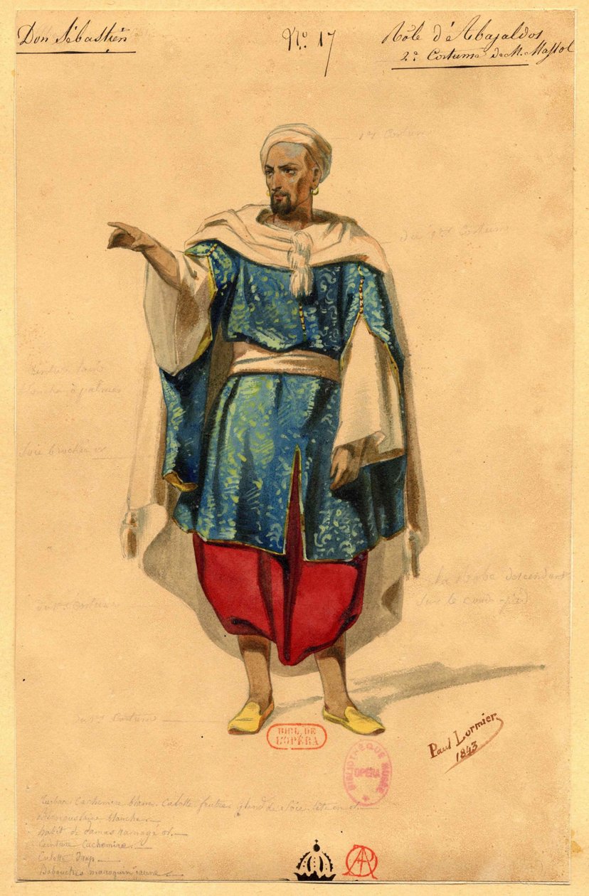 ابايلدوس. تصميم أزياء لأوبرا دوم سيباستيان ، روي دي البرتغال ، 1843. بواسطة بول لورمييه